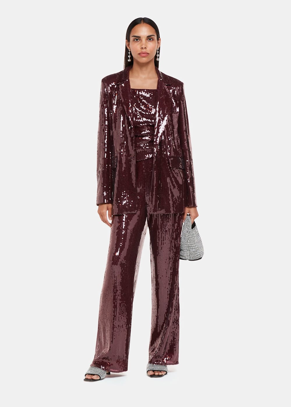 High Waisted Sequin Trousers In Burgundy Whistles Whistles US
