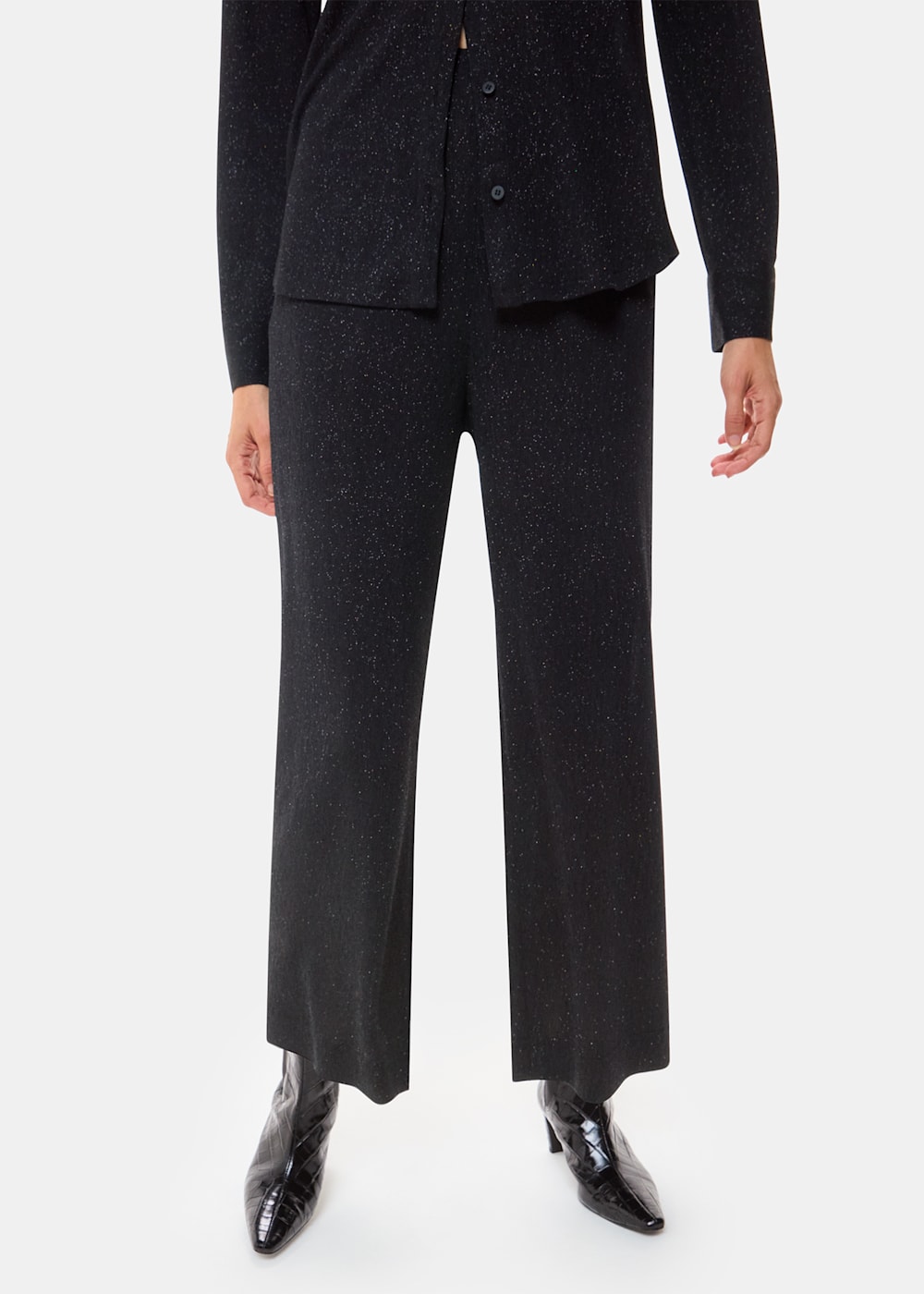 Black Multi Eva Sparkle Cropped Trouser WHISTLES Whistles ROW
