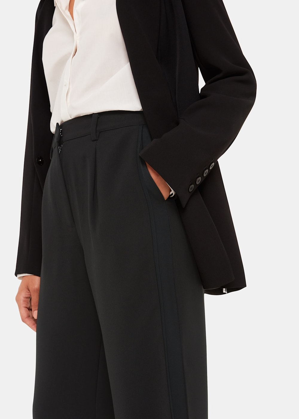 Black Satin Side Stripe Tux Trouser WHISTLES Whistles ROW