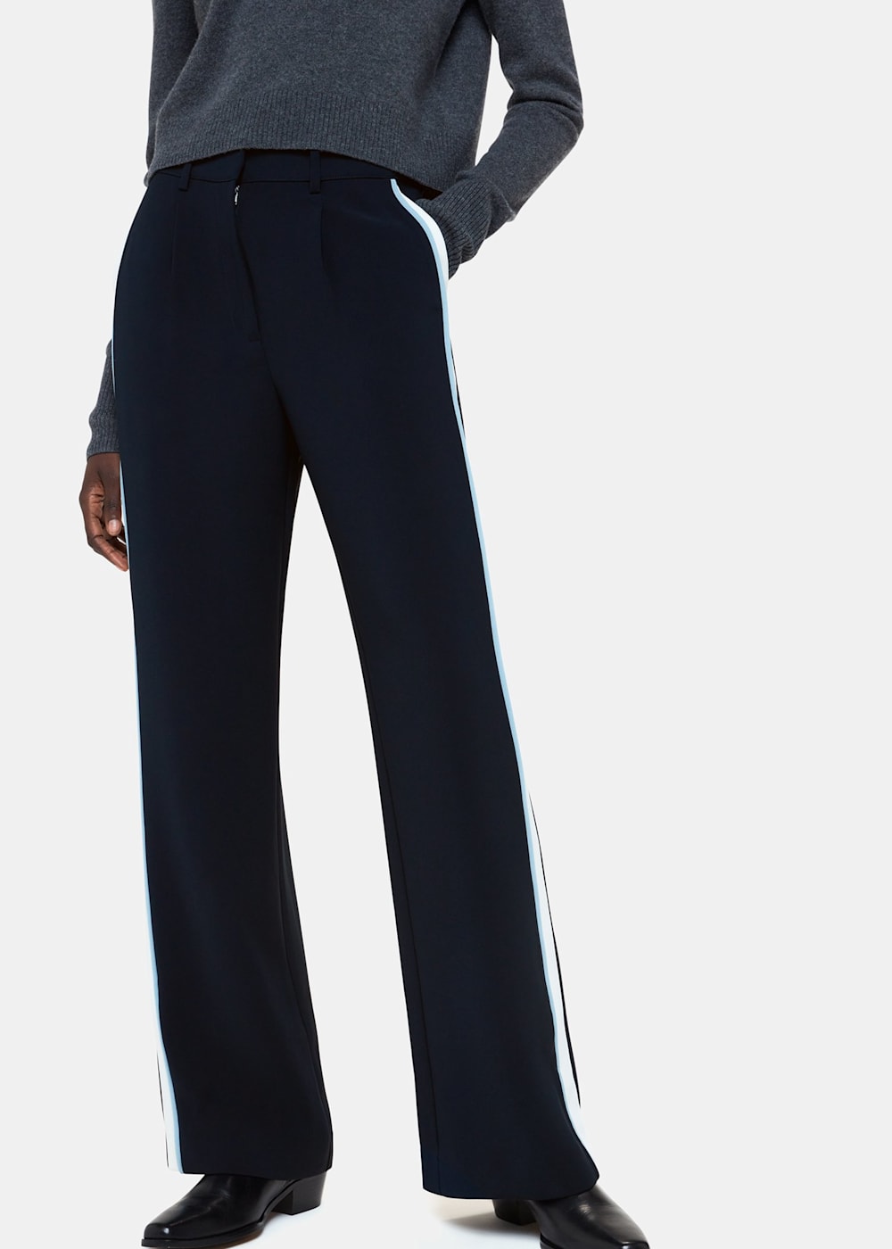 Blue side stripe trousers online