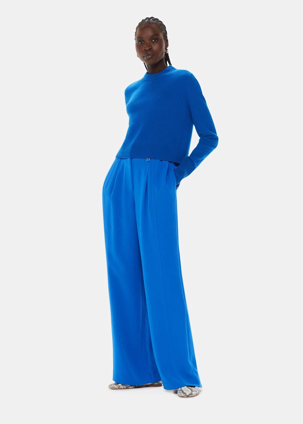Blue Harper Crepe Wide Leg Trouser WHISTLES Whistles US