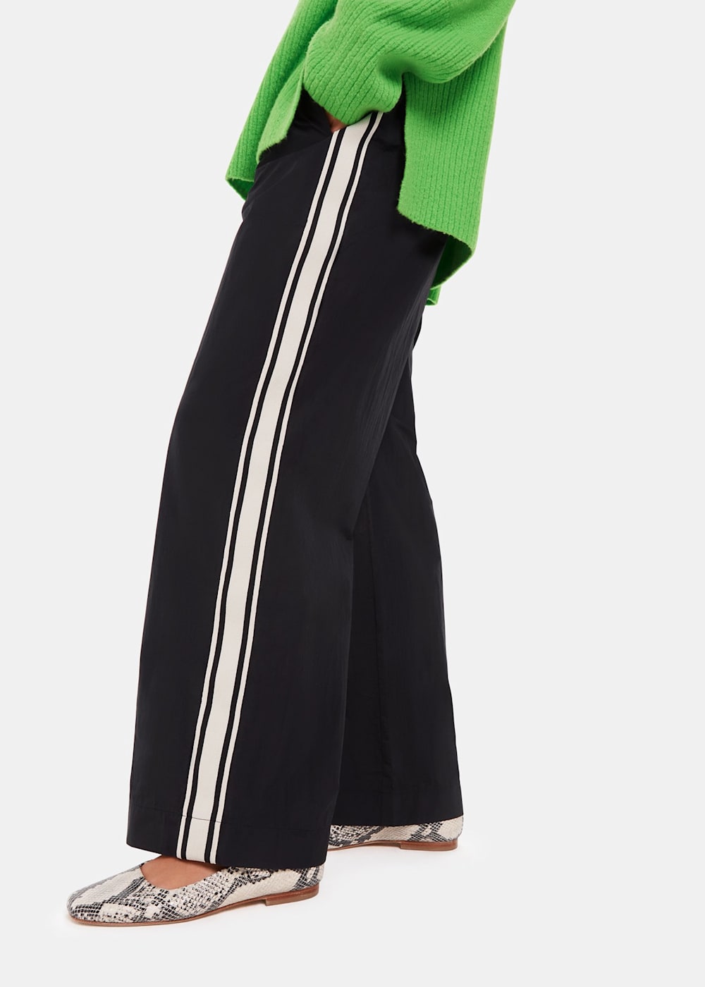 Black Ezra Side Stripe Trouser | WHISTLES | Whistles US |