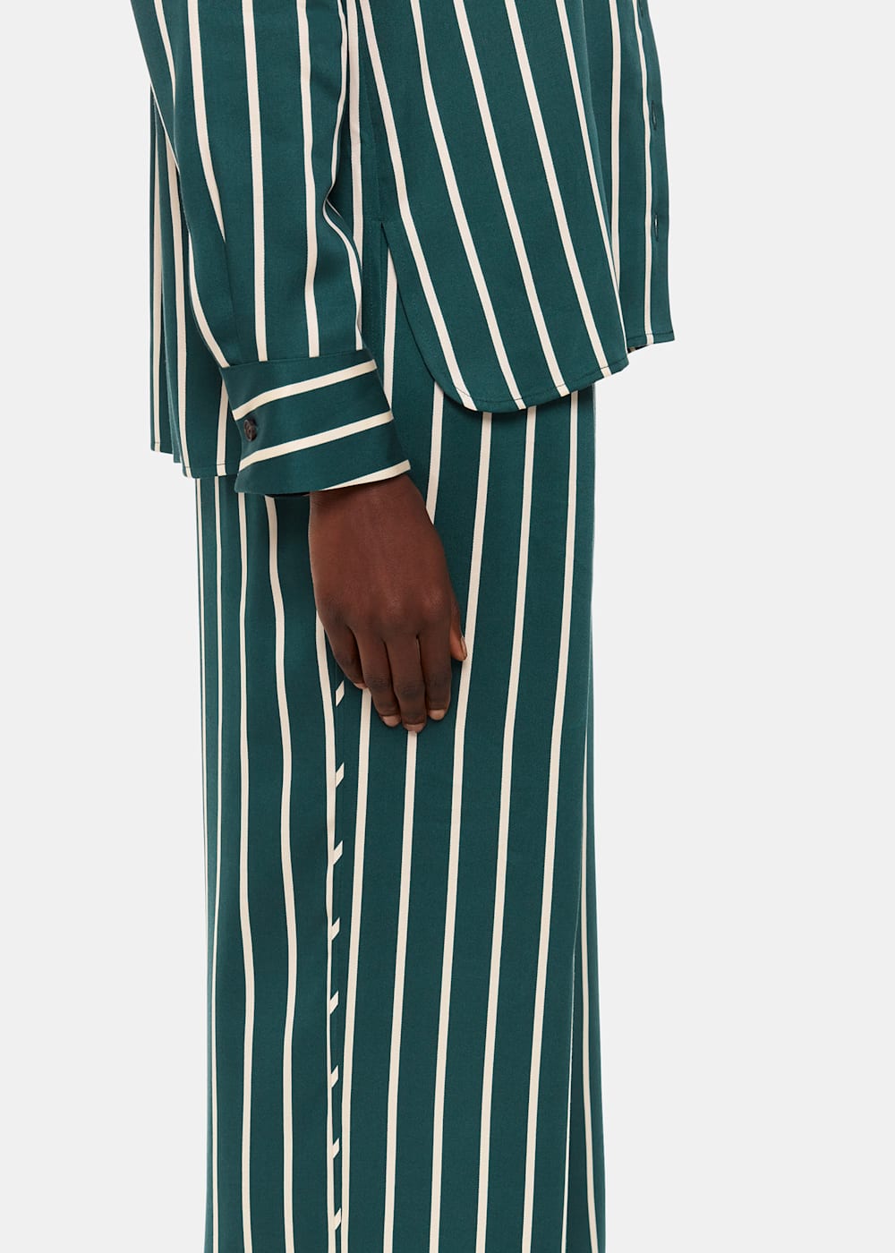 Green striped trousers on sale