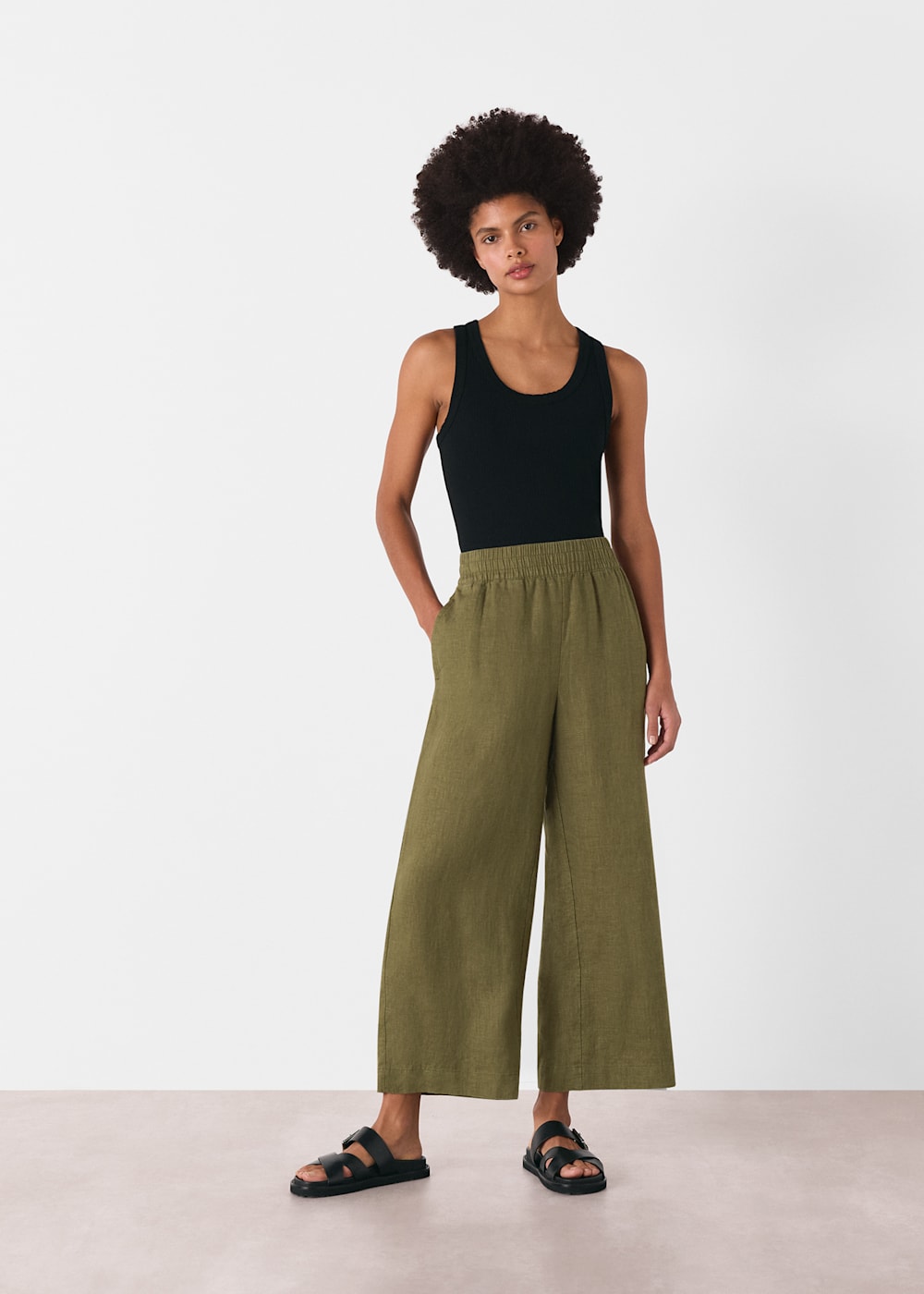 Khaki Linen Pocket Trouser | WHISTLES | Whistles US |