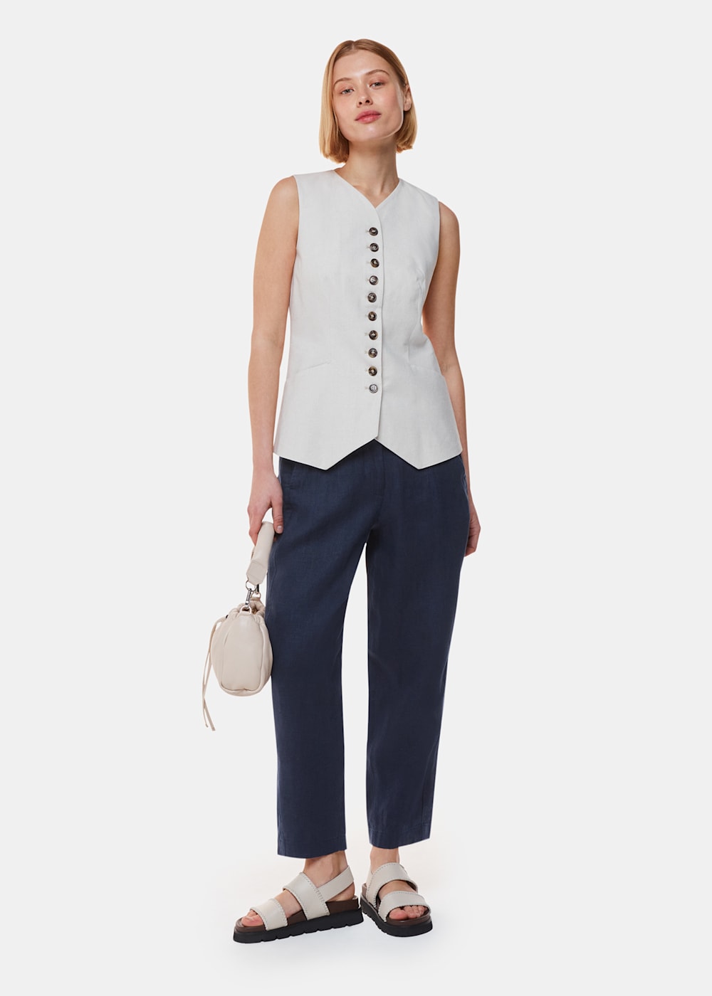 Whistles Linen Barrel leg Trousers Navy Whistles Linen Barrel leg Trousers Navy