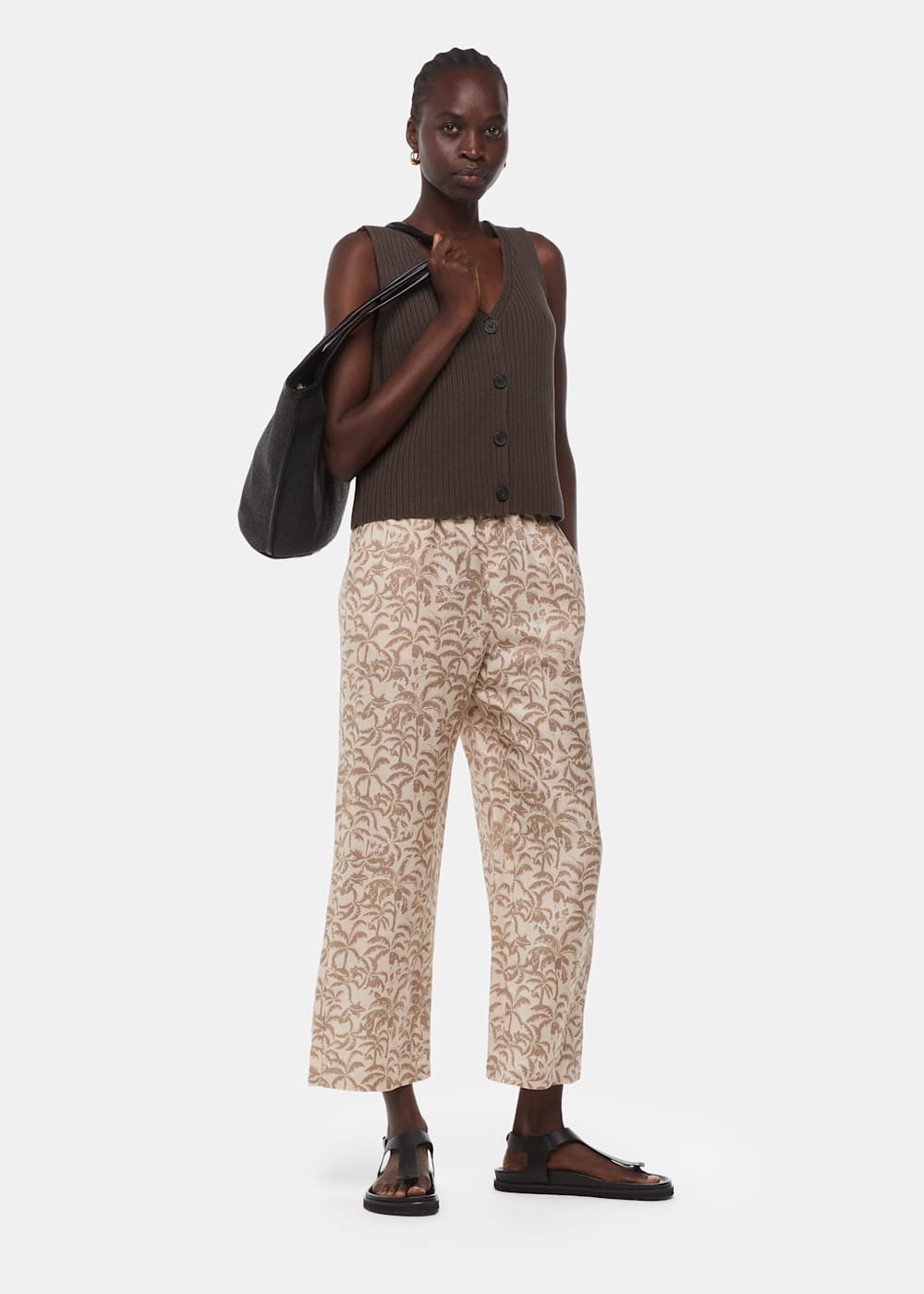 Palm print wide leg trousers sales