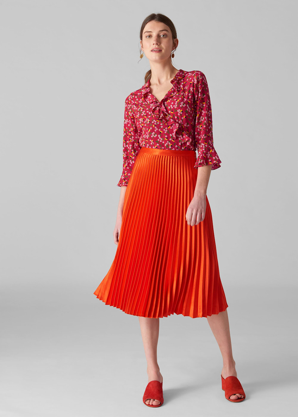 Flame Satin Pleated Skirt