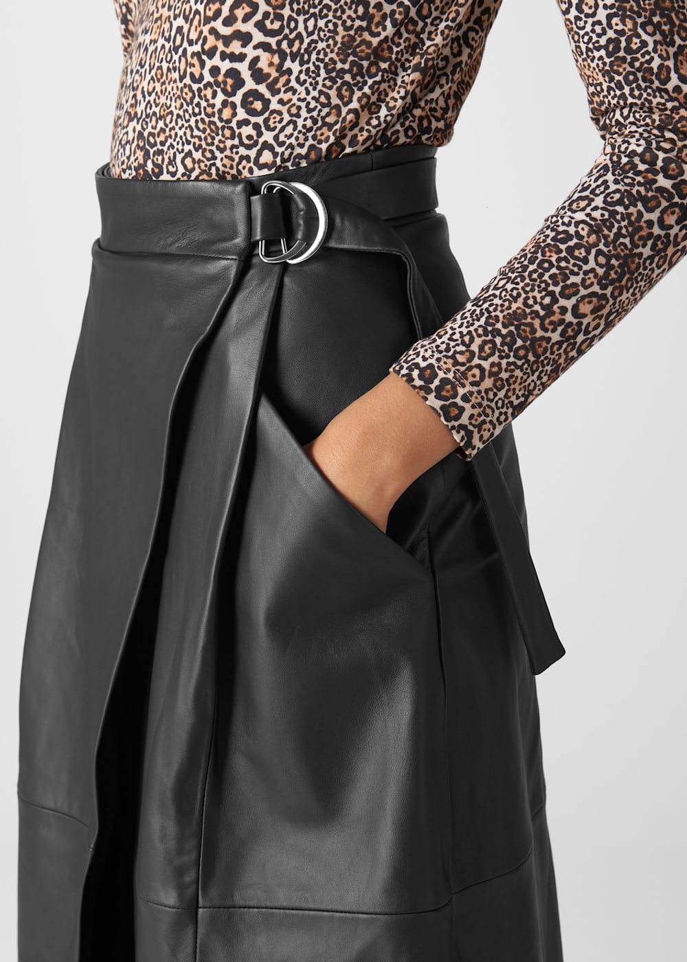 Wrap midi leather skirt deals