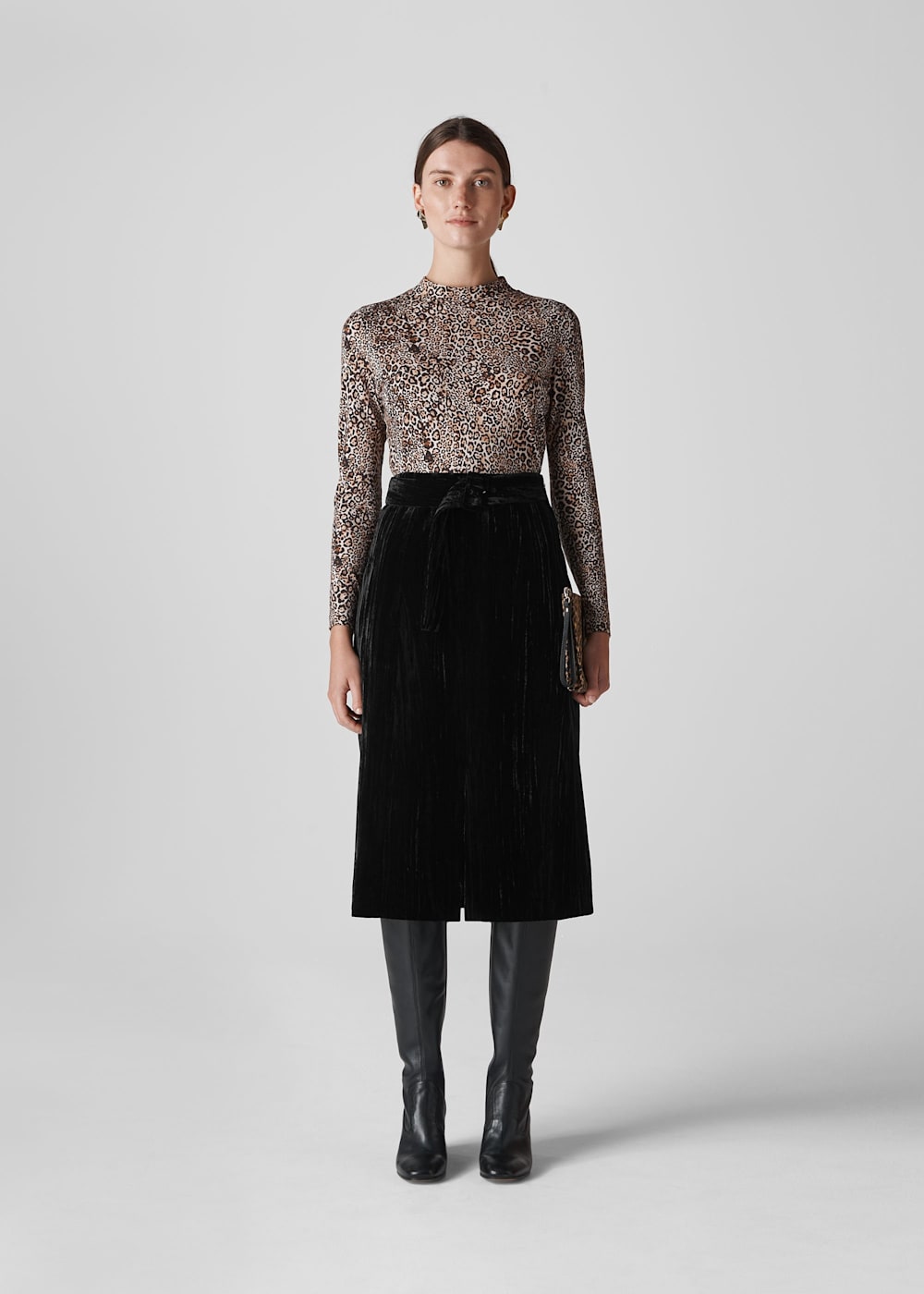 Black Crushed Velvet Buckle Skirt WHISTLES Whistles UK
