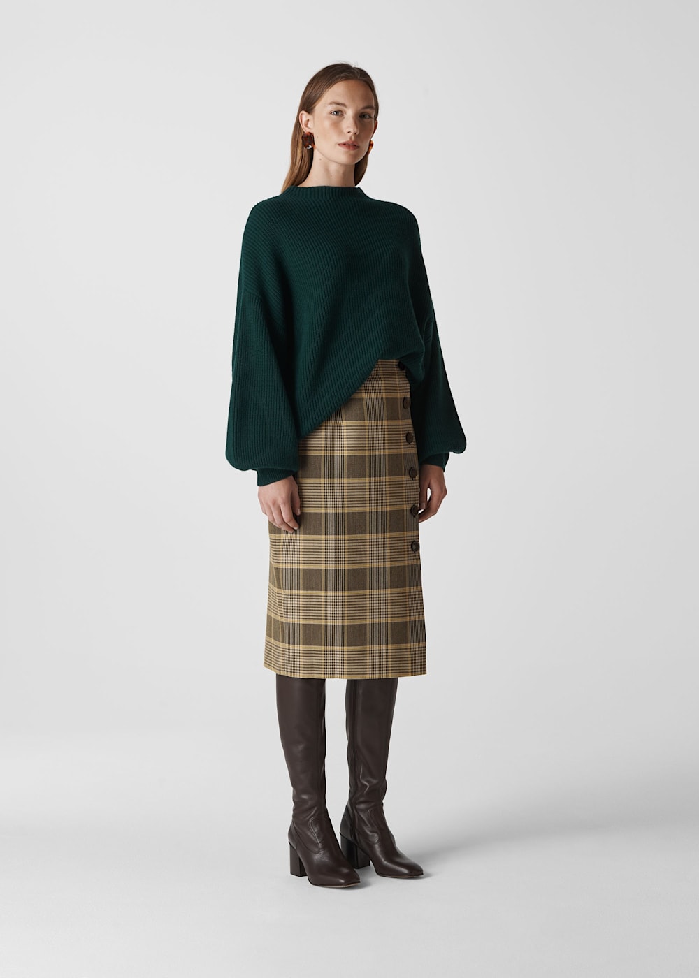 Checkered skirt with buttons cheap