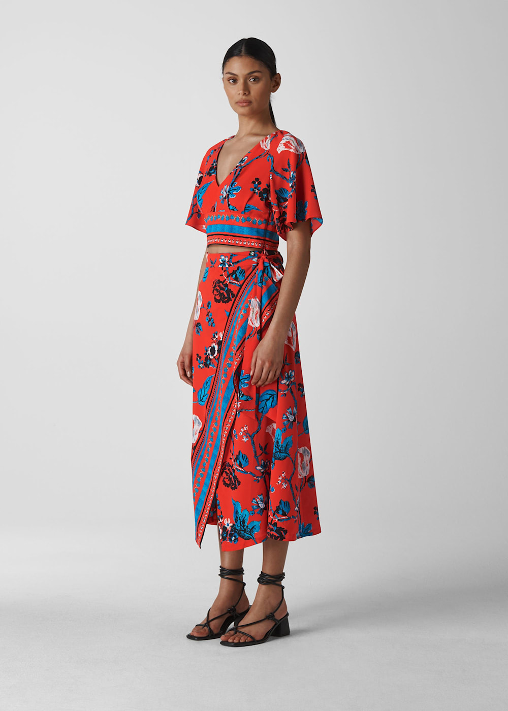 Red Scarf Print Border Wrap Skirt