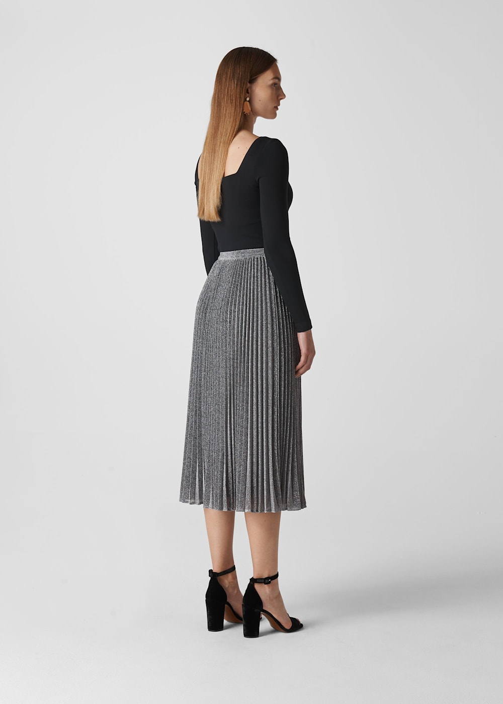 Silver Longline Sparkle Pleated Skirt WHISTLES Whistles UK
