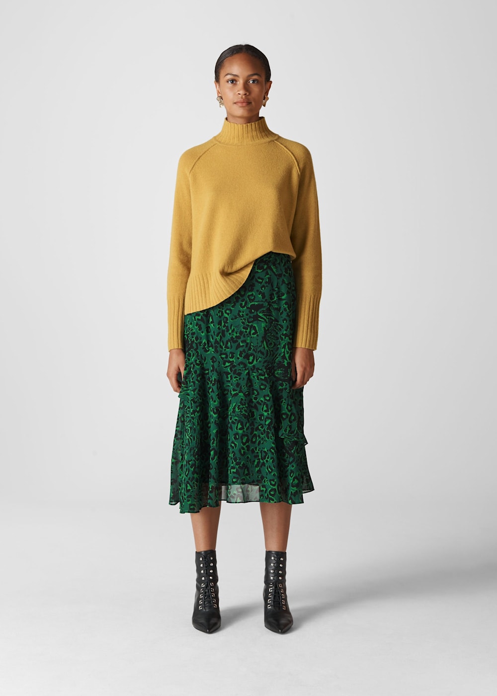 Green Multi Jungle Cat Print Skirt WHISTLES Whistles UK