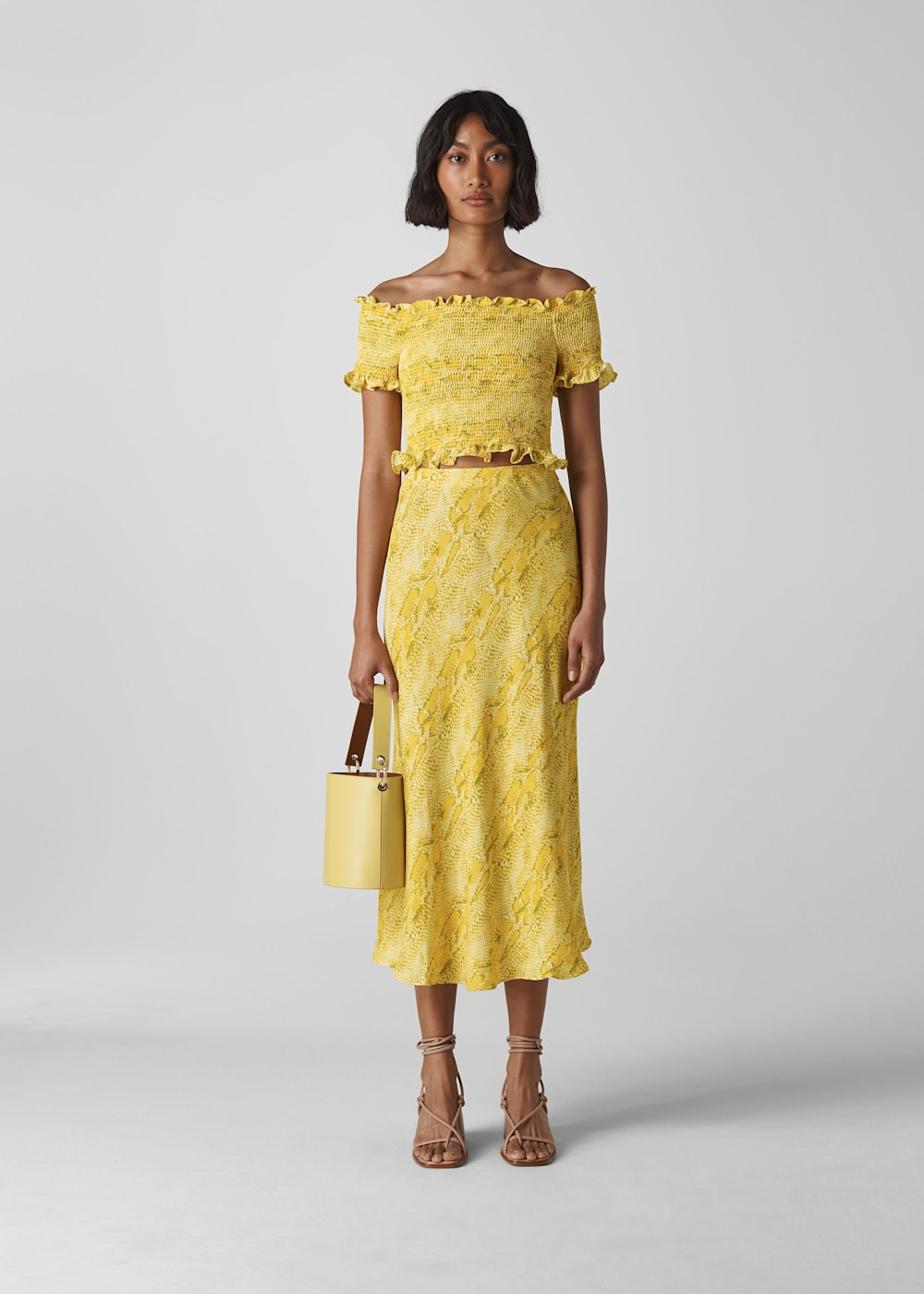 Yellow Multi Python Print Bias Cut Skirt WHISTLES Whistles UK