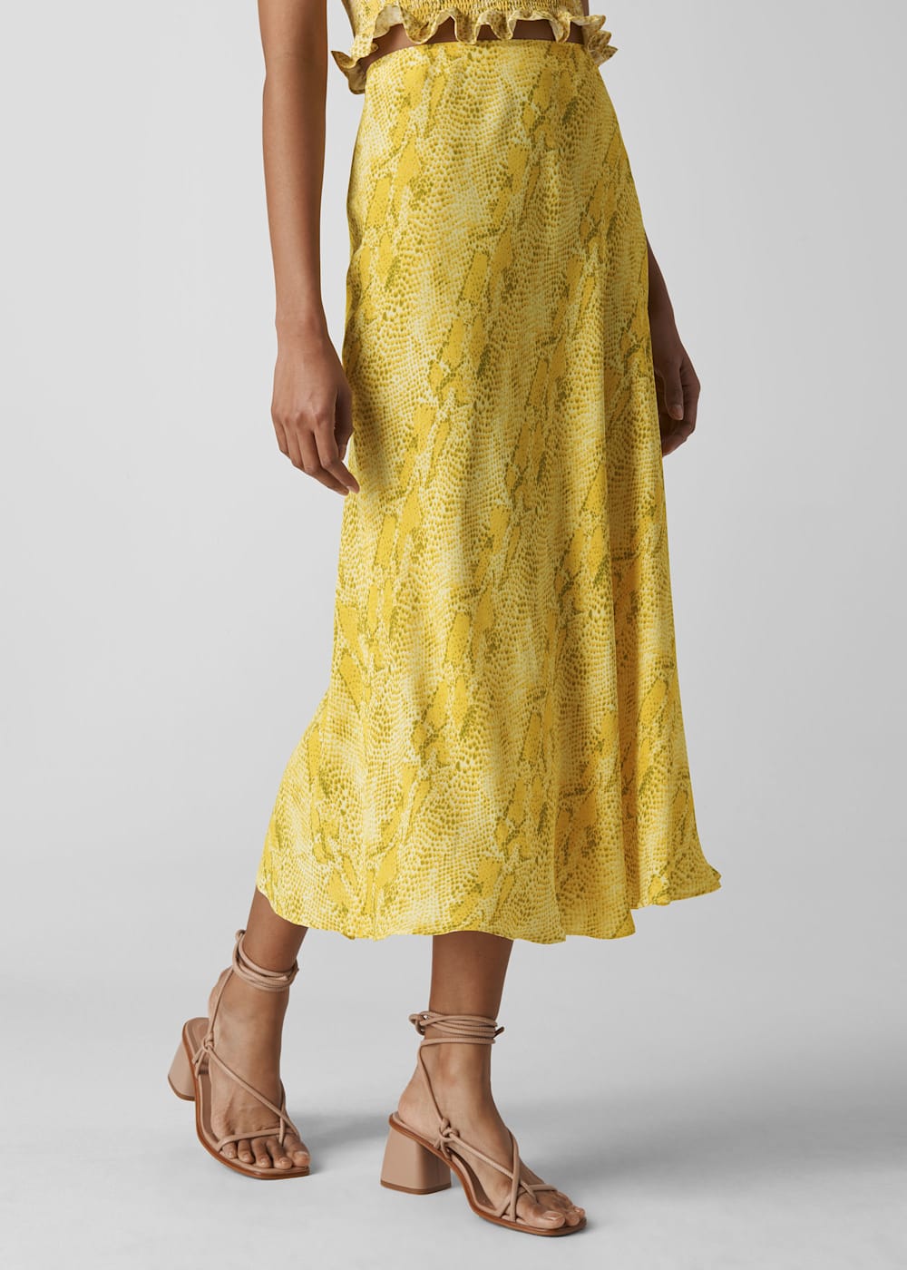 Yellow Multi Python Print Bias Cut Skirt WHISTLES Whistles UK
