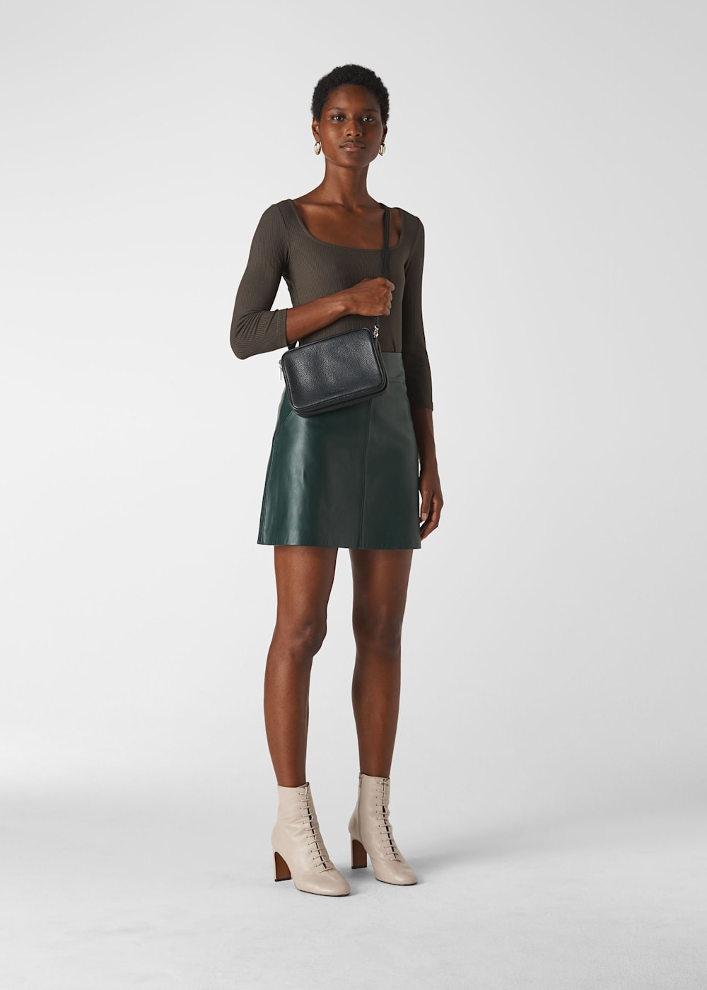 Dark green leather midi skirt new arrivals