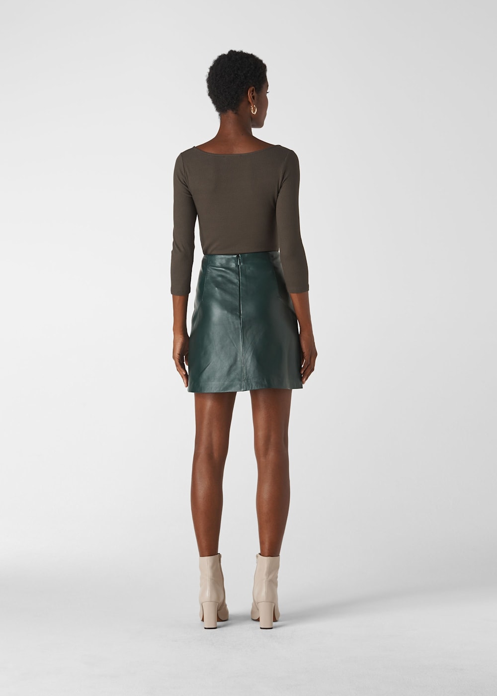 Dark green leather midi skirt online