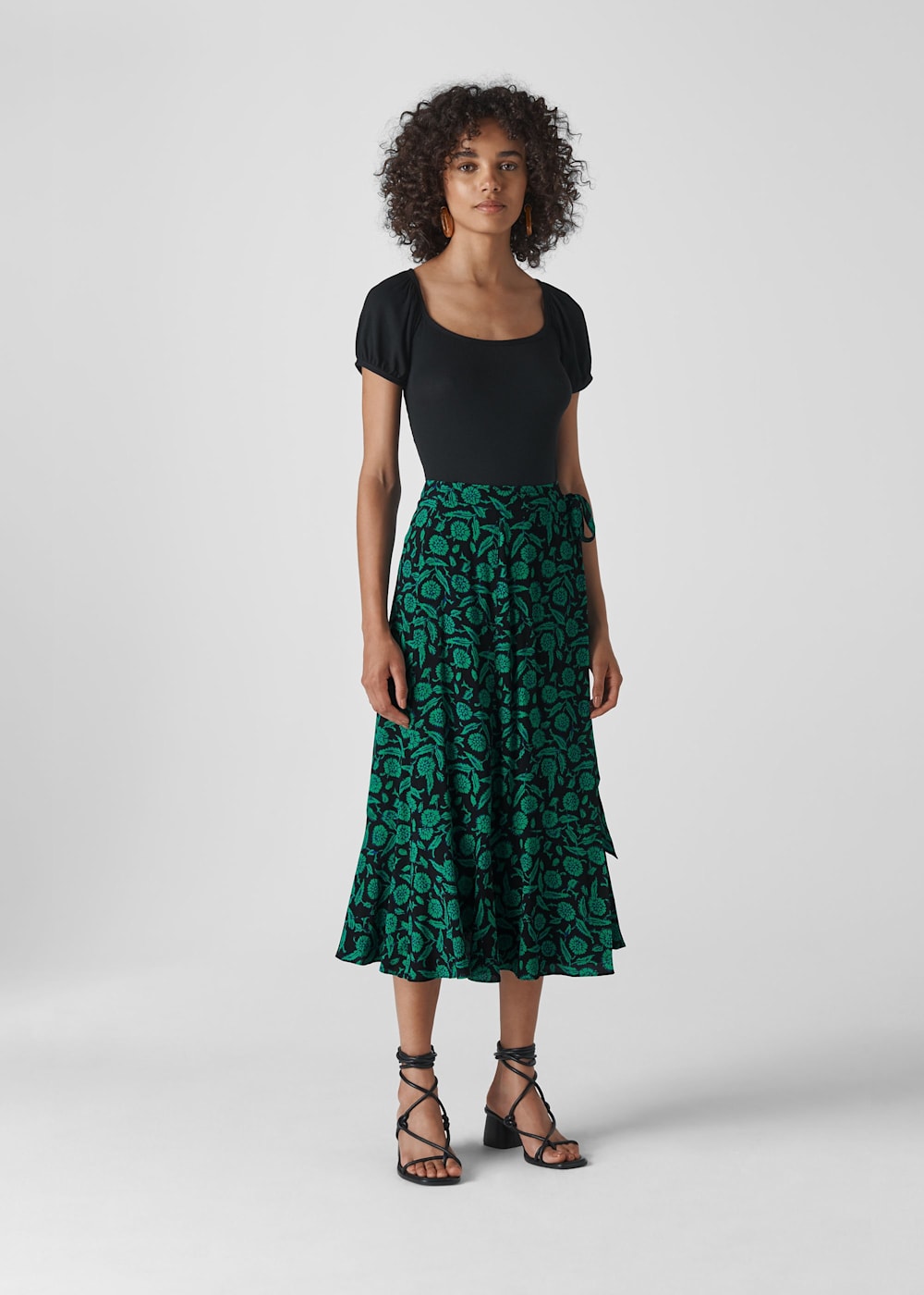 Green Multi Block Floral Wrap Skirt WHISTLES Whistles UK