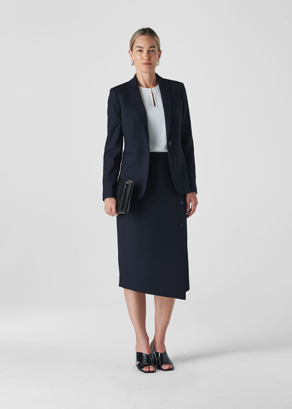 Navy Anita Tailored Pencil Skirt WHISTLES Whistles US