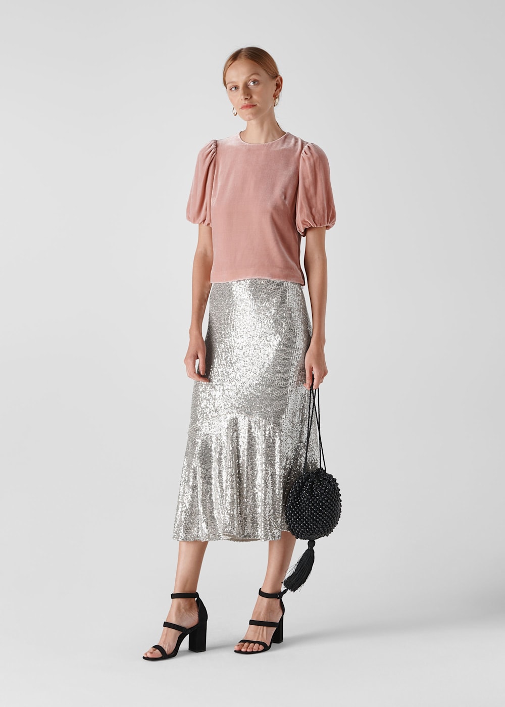 Silver Suki Sequin Skirt WHISTLES Whistles ROW