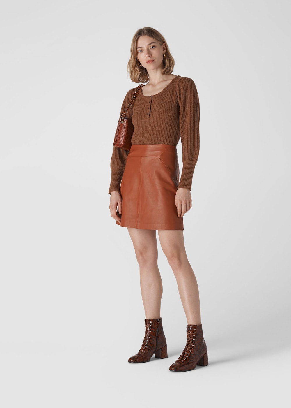 Whistles leather a line mini skirt online