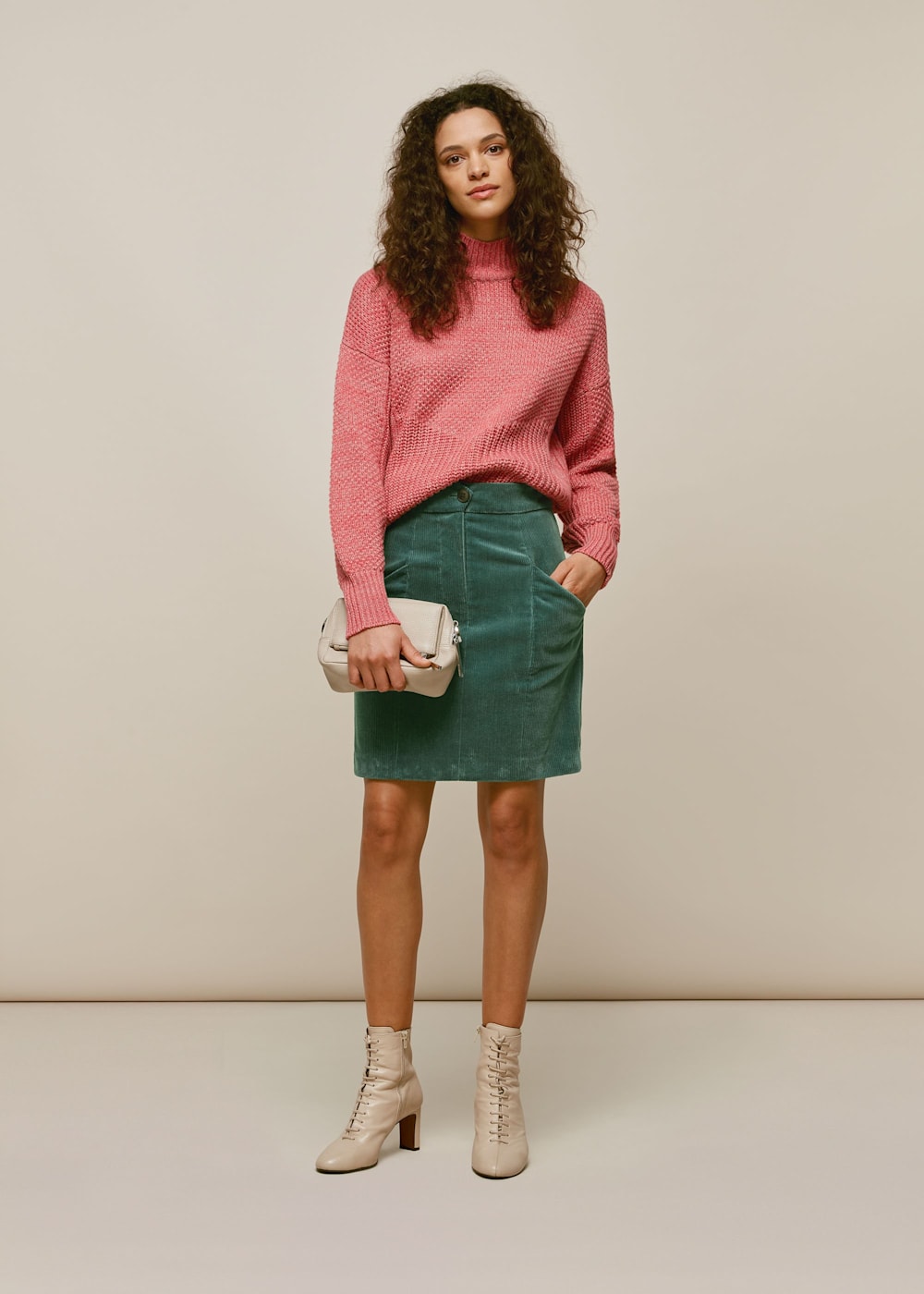 Green cord mini skirt top
