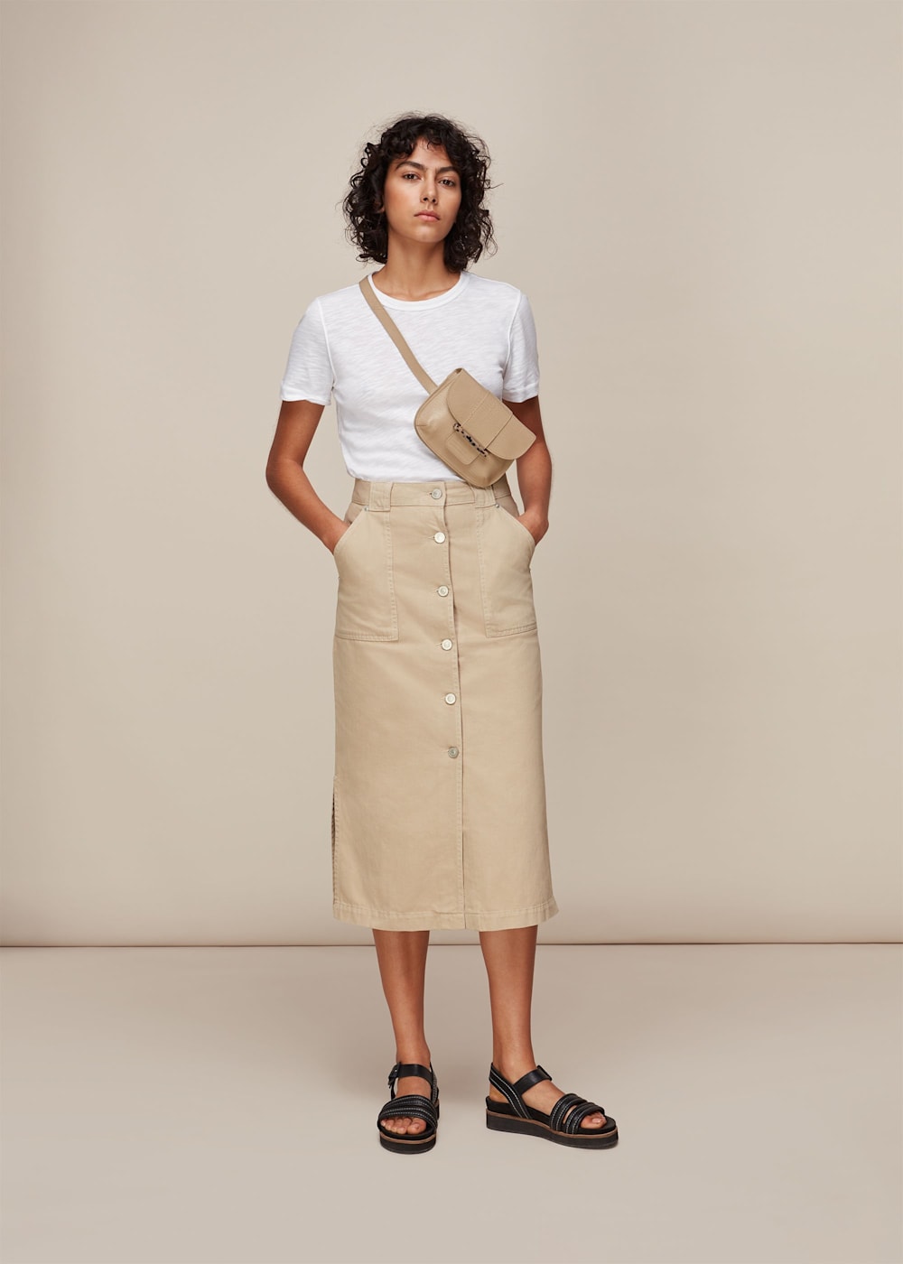 Long beige denim skirt online