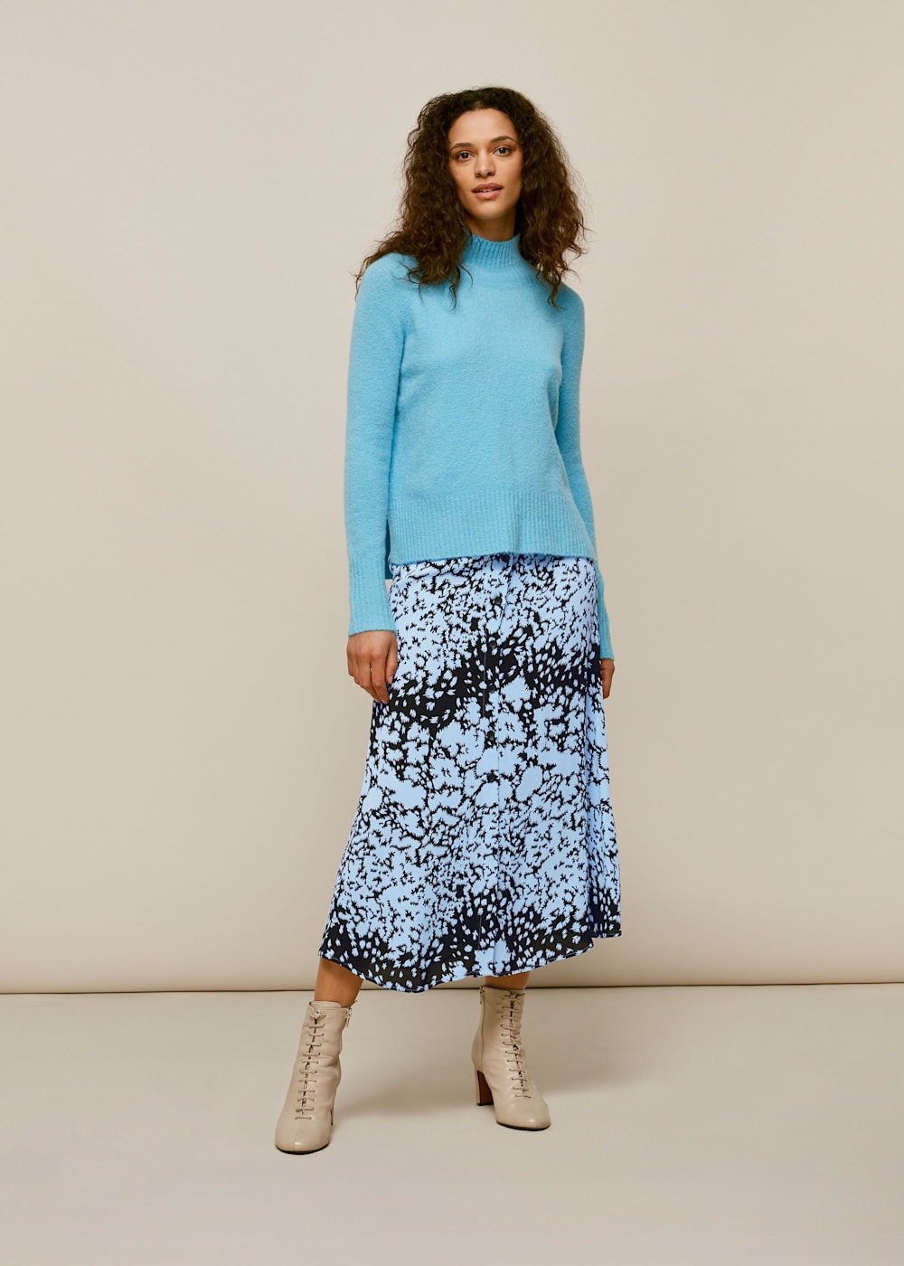 Blue Multi Floral Animal Button Skirt WHISTLES Whistles UK