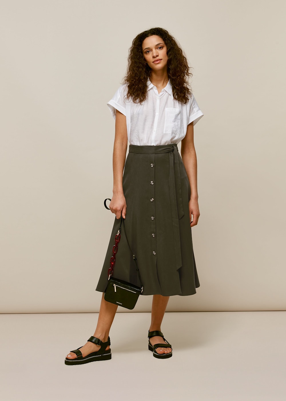 Khaki button skirt top