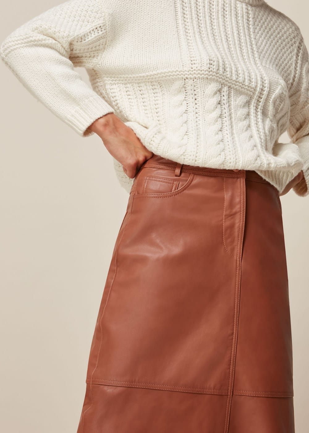 Tan leather skirt uk top