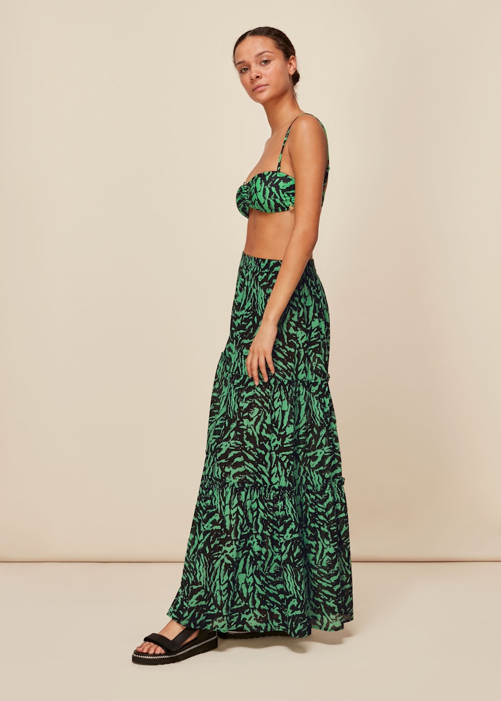 Green Multi Tiger Animal Print Beach Skirt WHISTLES Whistles US