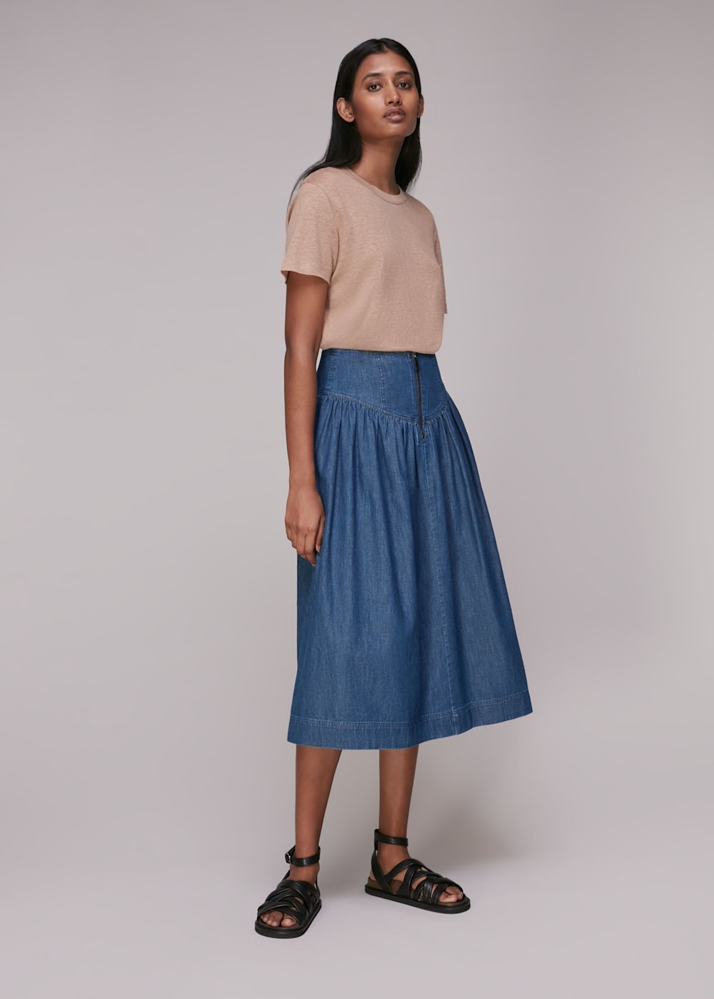 Chambray denim midi skirt discount