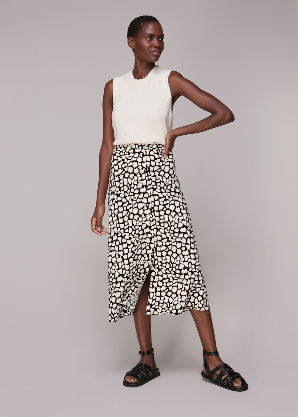 Petite giraffe spot pleated midi skirt sales