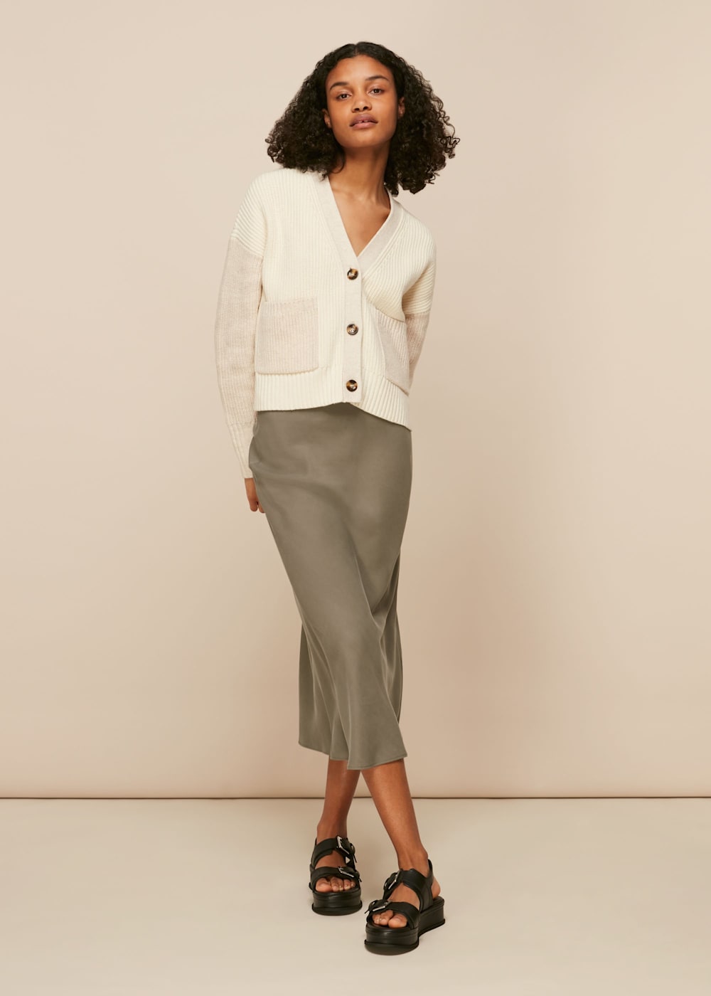 Khaki May Bias Cut Skirt WHISTLES Whistles UK