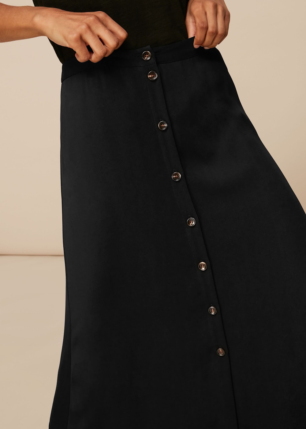 Black midi skirt button front cheap