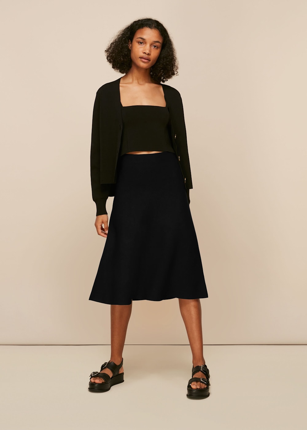 Black Flare Knitted Skirt WHISTLES Whistles UK