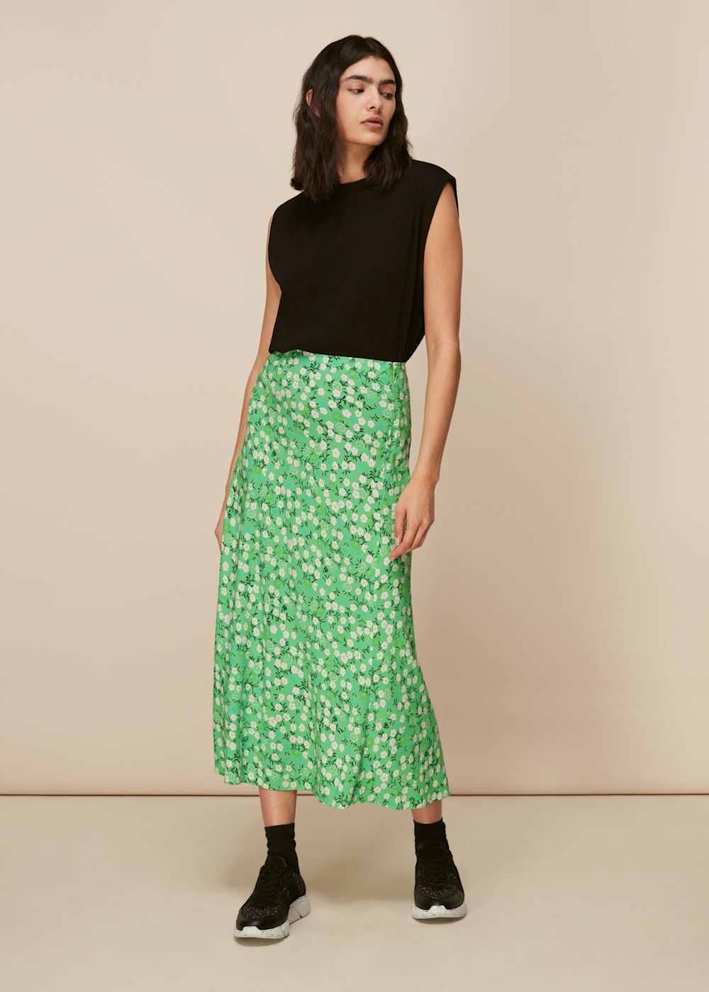 Bias cut green skirt new arrivals