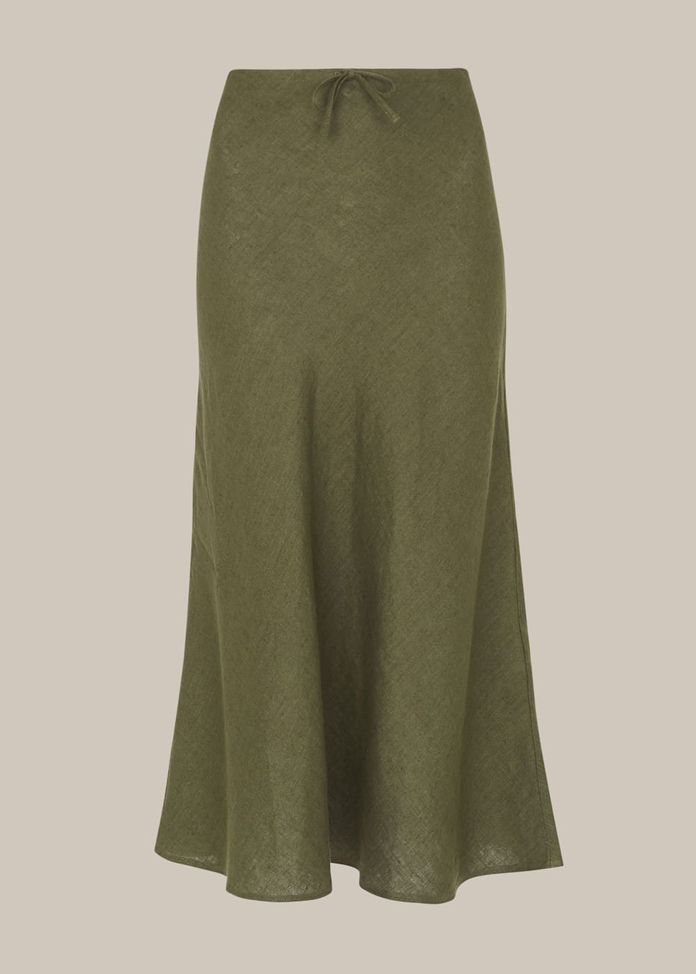 Khaki Linen Bias Cut Skirt WHISTLES Whistles UK