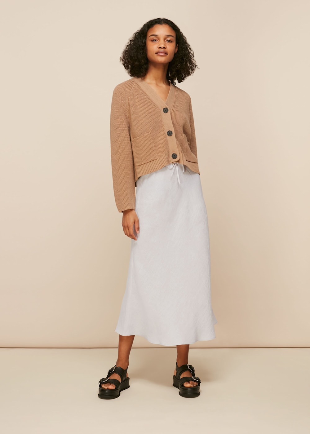 Stone Linen Bias Cut Skirt WHISTLES
