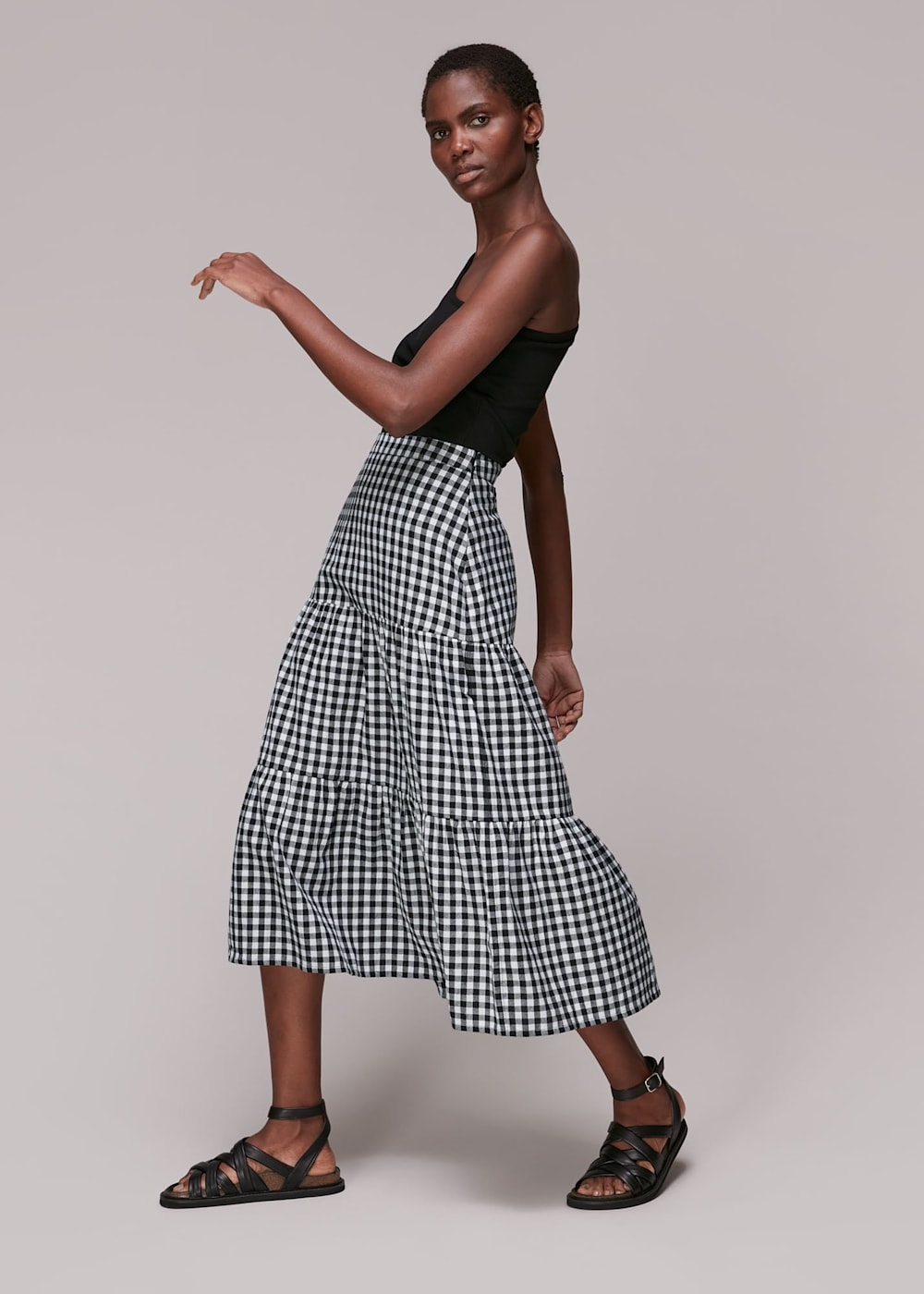 Black and white gingham ruffle skirt sales
