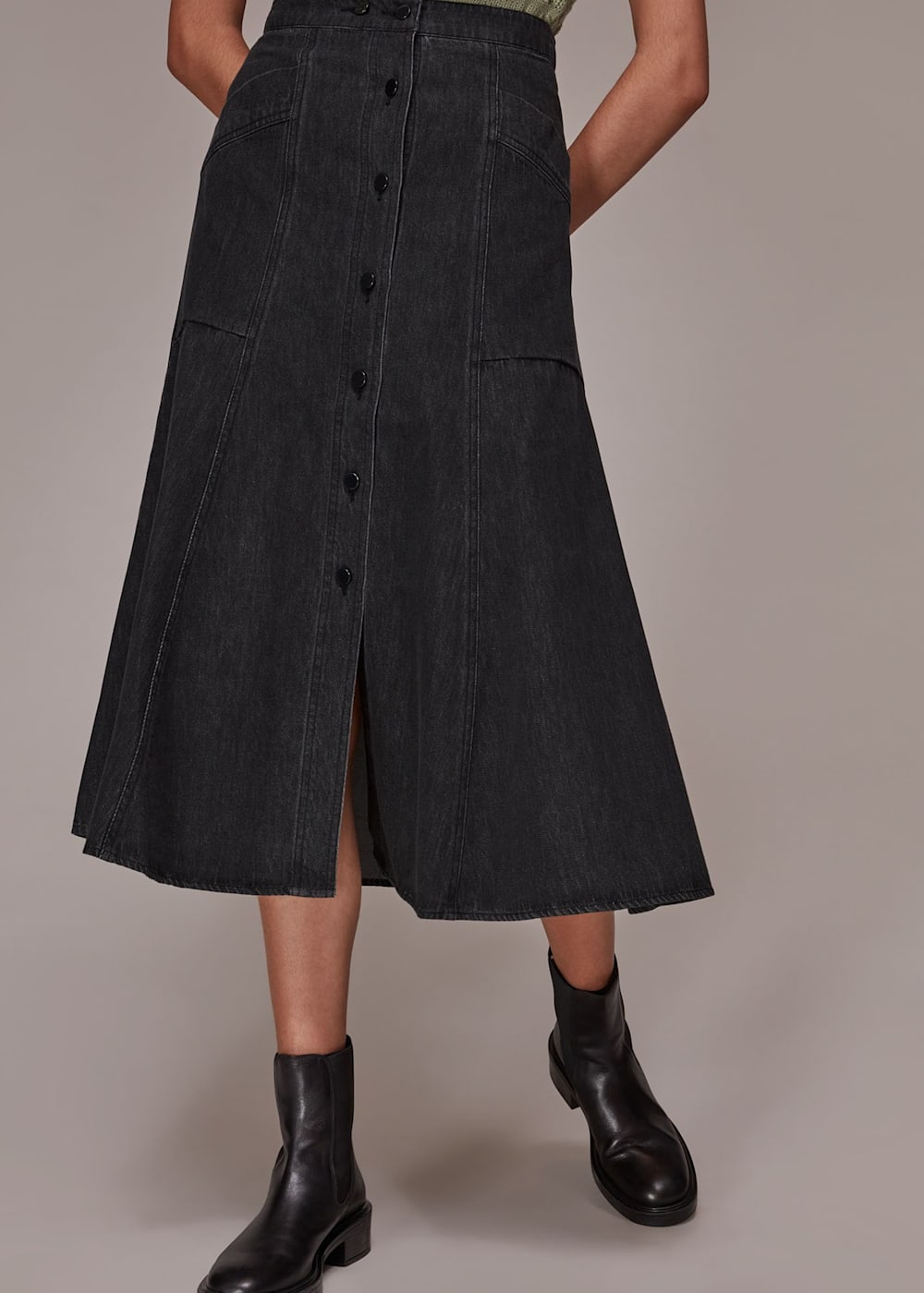 Black Julia Flare Denim Skirt WHISTLES Whistles UK