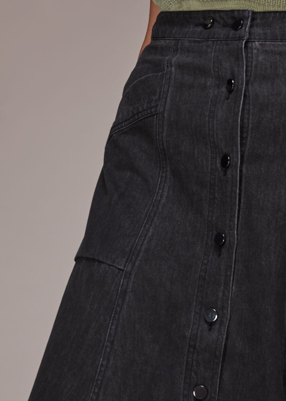 Black denim flare skirt on sale