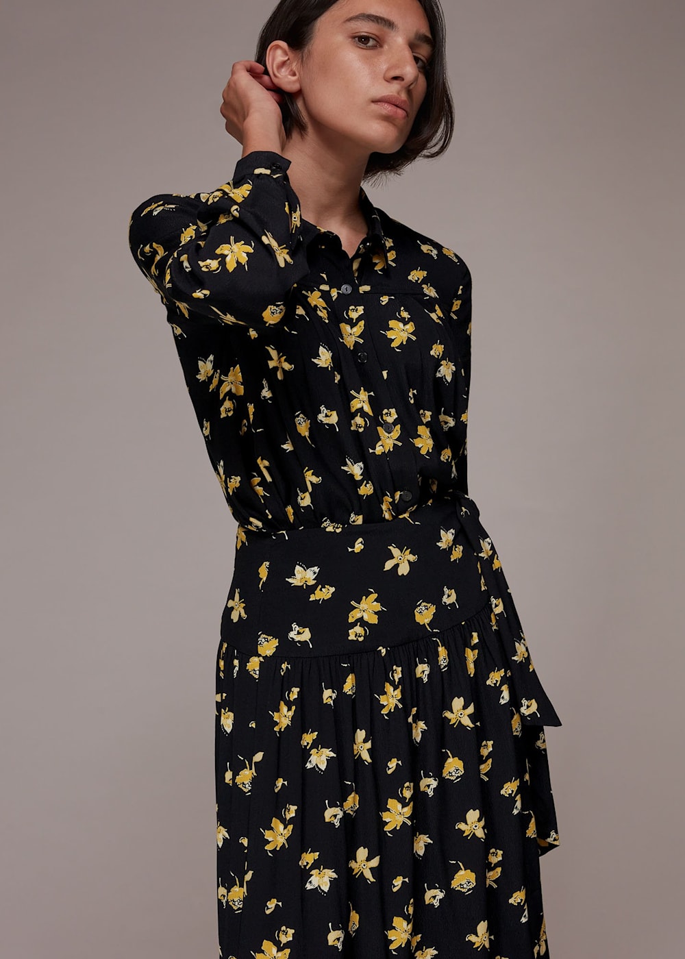 Black/Multi Bridget Falling Flower Skirt | WHISTLES Black/Multi Bridget Falling Flower Skirt | WHISTLES