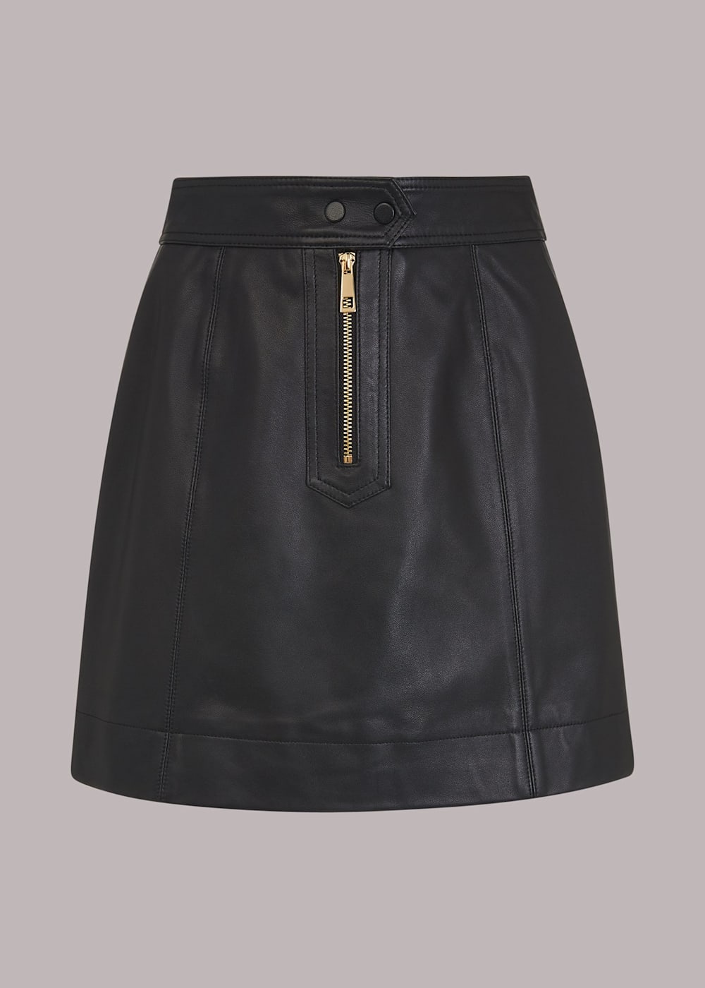 Black leather skirt front zip discount