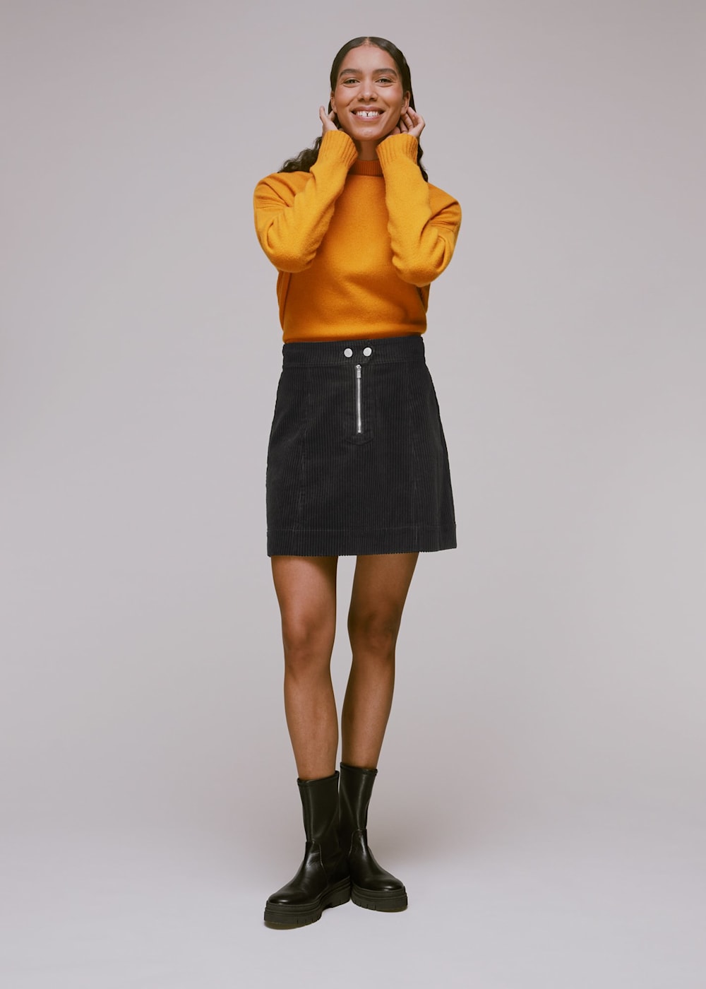 Black cord mini skirt uk best sale
