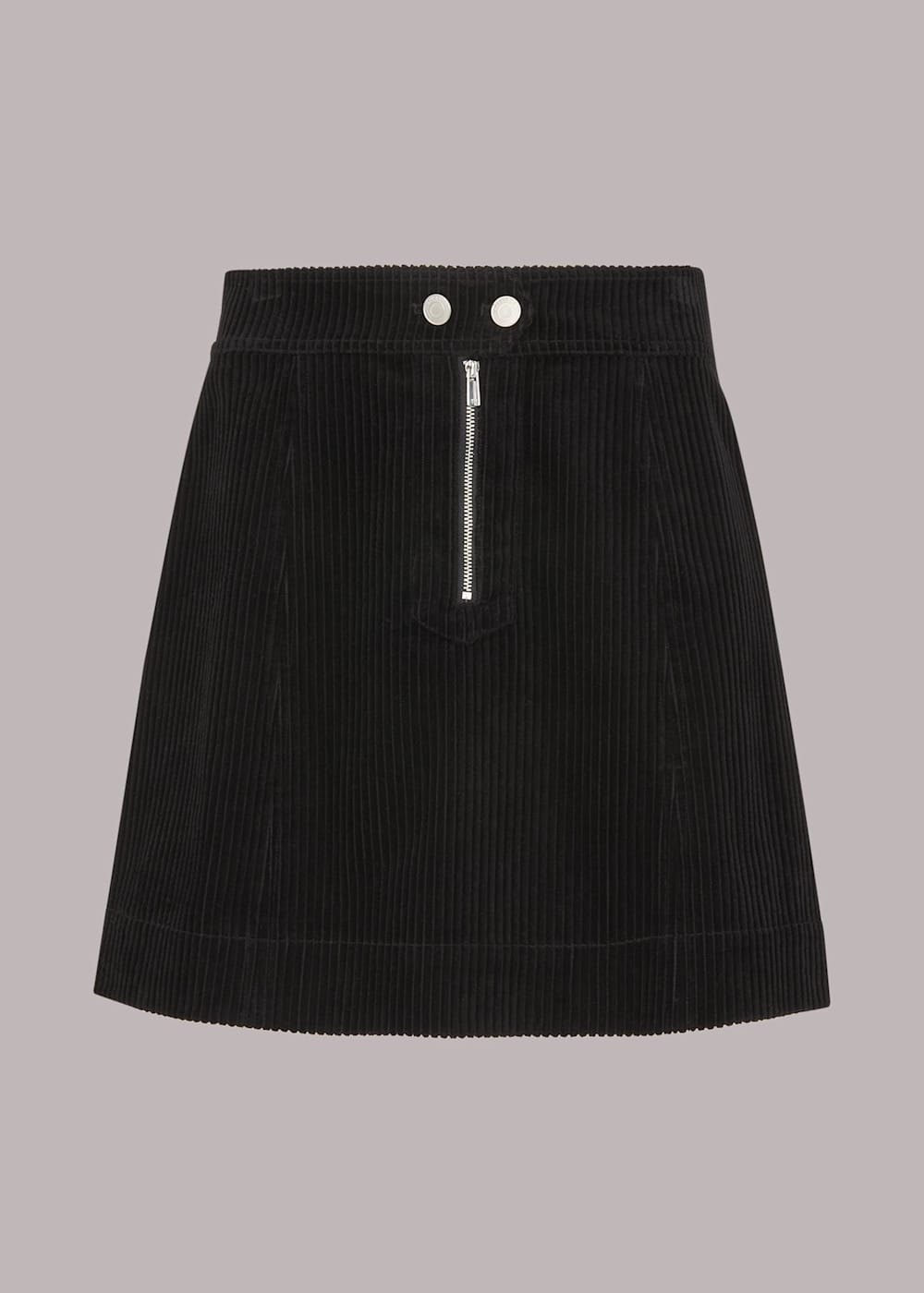 Black Zip Front Cord Mini Skirt WHISTLES Whistles UK