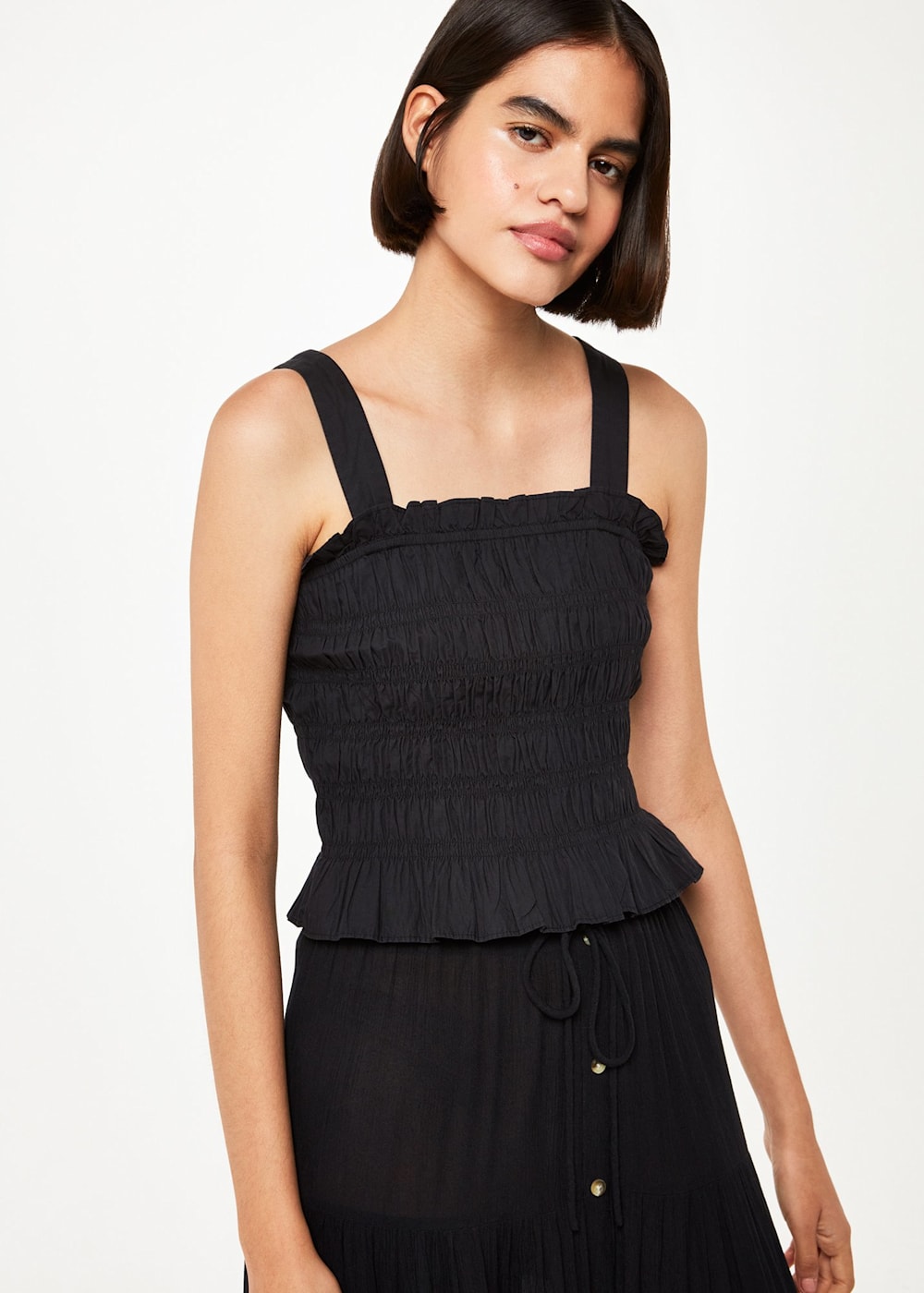 Plus size black button front skirt online