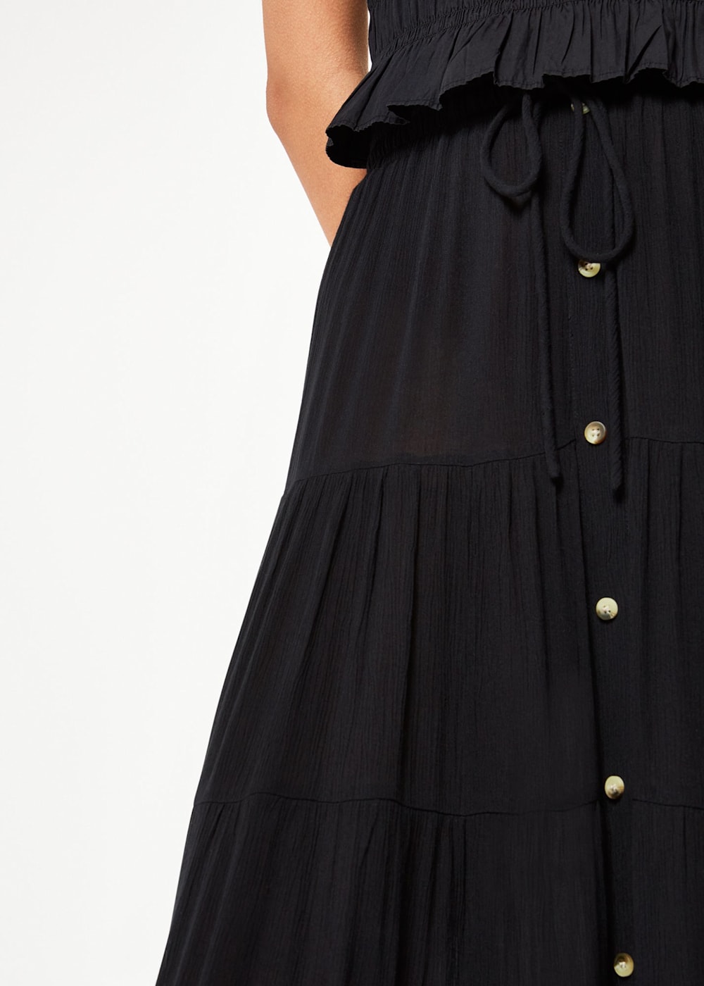 Black Button Front Crinkle Skirt