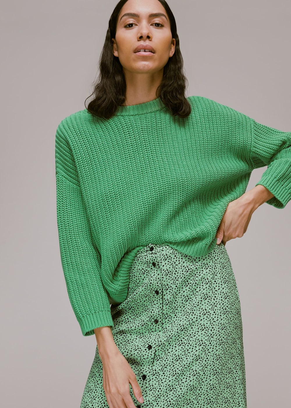 Green Multi Ink Leopard Button Front Skirt WHISTLES Whistles UK