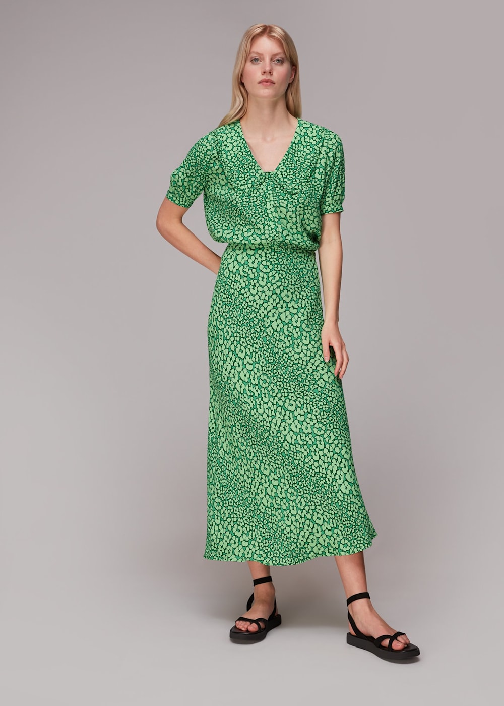 Green Multi Leopard Petals Bias Cut Skirt WHISTLES Whistles UK